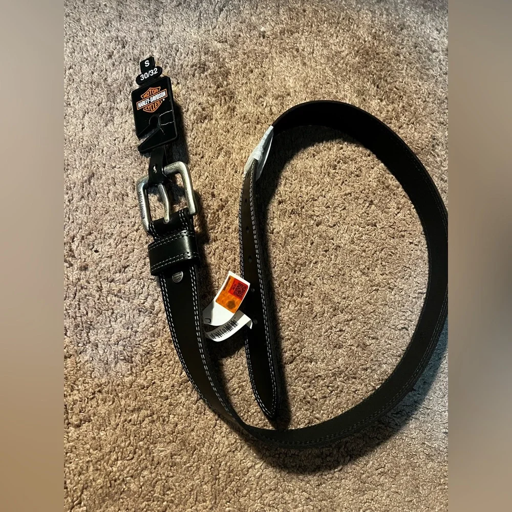 Harley-Davidson Black Leather Belt with Silver Buckle